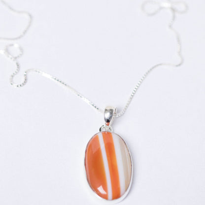 Carnelian Banded Agate Oval Pendant Necklace