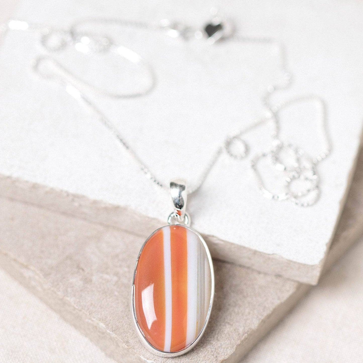 Carnelian Banded Agate Oval Pendant Necklace