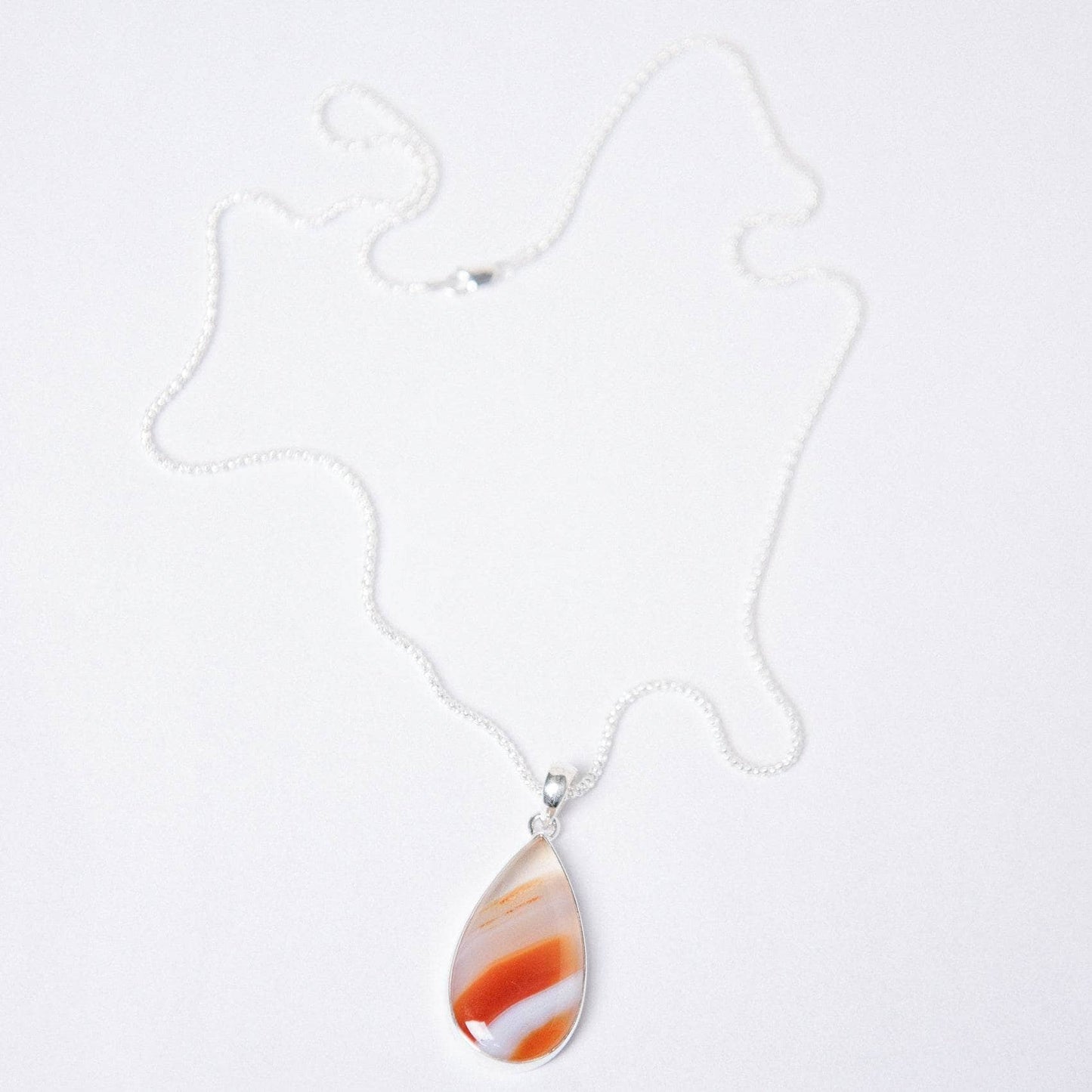 Carnelian Banded Agate Teardrop Pendant Necklace