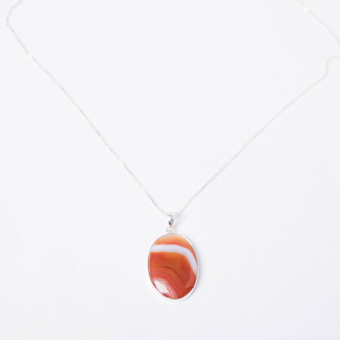 Carnelian Banded Agate Oval Pendant Necklace