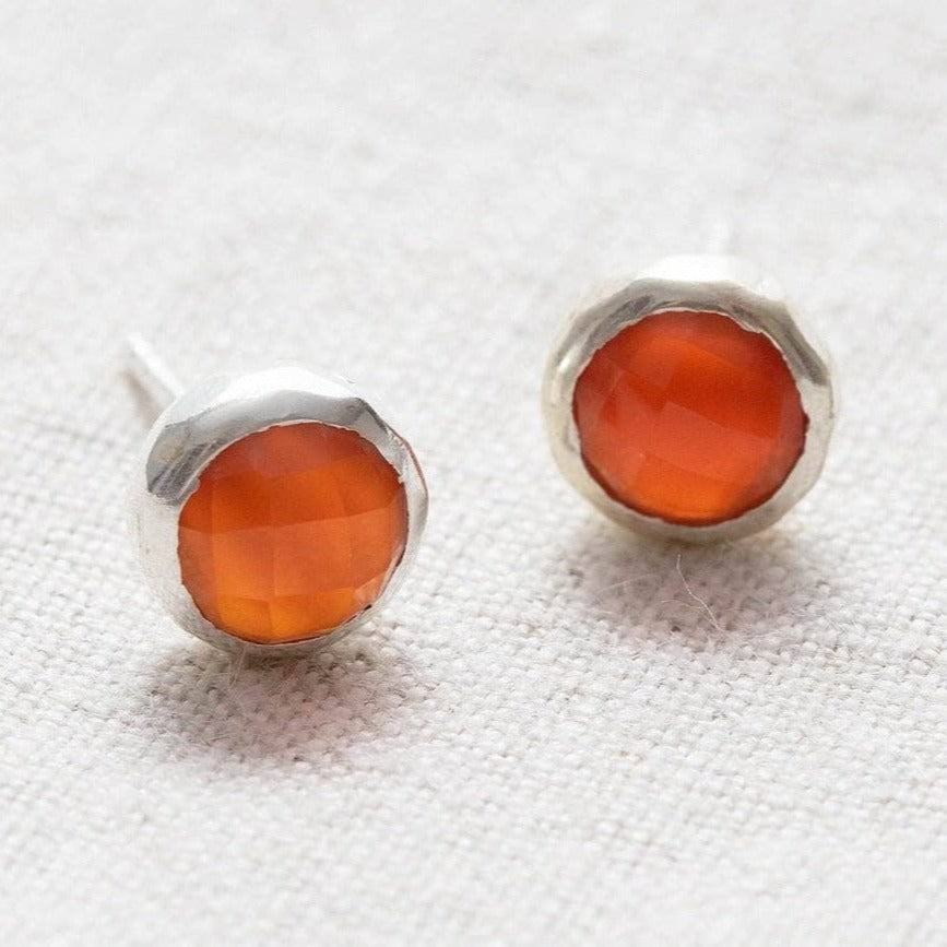 Carnelian Silver or Gold Stud Earrings