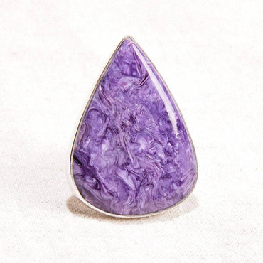 Charoite Teardrop Gemstone Ring - Adjustable 7-9 - 1 of a Kind